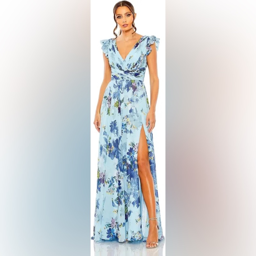 Blue floral Mac Duggal gown for sale